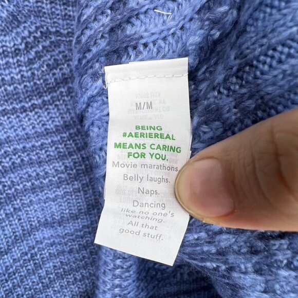 Aerie Womens Knit Quarter-Zip Sweater Size Medium Blue Green Trim NWT - Picture 5 of 7